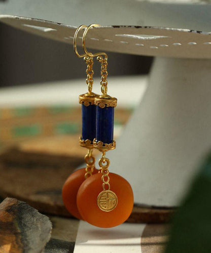 Orange Sterling Silver Overgild Amber Drop Earrings