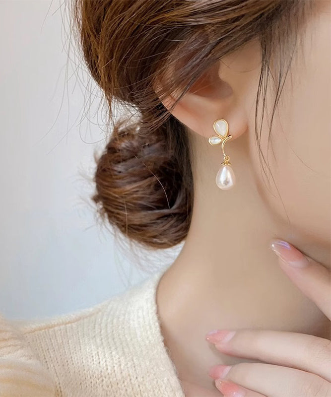 Champagne Color Sterling Silver Alloy Butterfly Pearl Drop Earrings