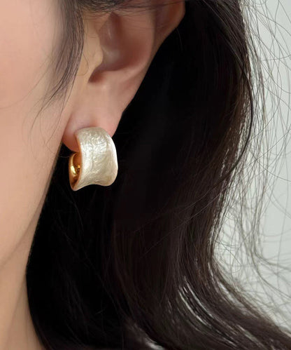 White Copper Overgild Enamel Hoop Earrings