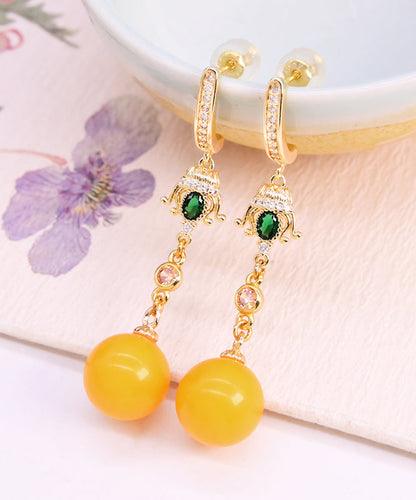 Diy Yellow Sterling Silver Overgild Beeswax Ball Drop Earrings