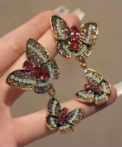 Handmade Zircon Colored Butterfly Stud Earrings