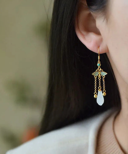 White Orchid Jade Drop Earrings