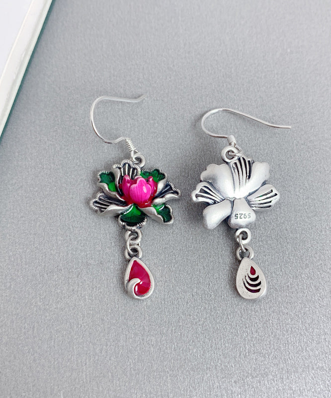 Rose Sterling Silver Lotus Watch Drop Tassel Drop Earrings