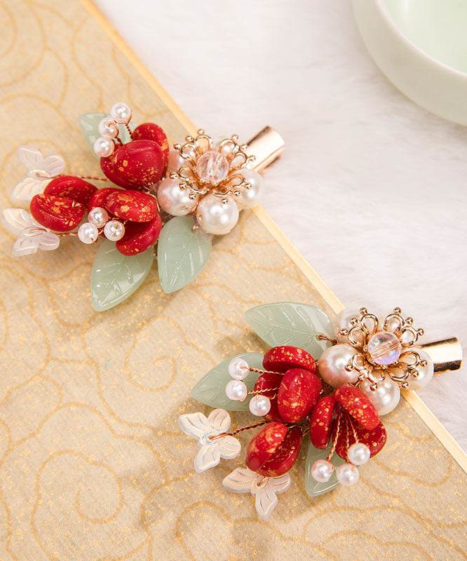 Multicolor Alloy Pearl Colored Glaze Leaf a Pair Hairpin