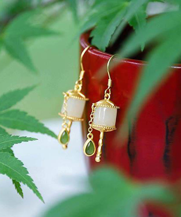 Stylish Gold the Sunflowers Silver Patchwork Jade Earrings