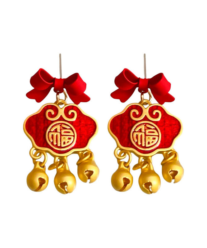 Gold Sterling Silver Overgild Bow Safety Lock Drop Earrings