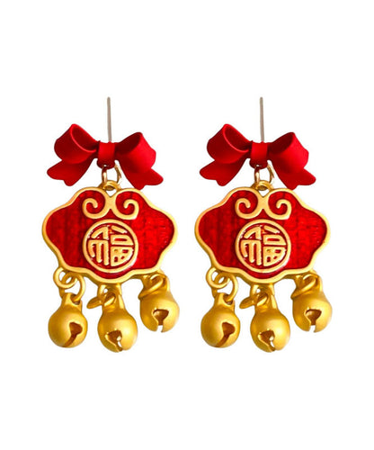 Gold Sterling Silver Overgild Bow Safety Lock Drop Earrings