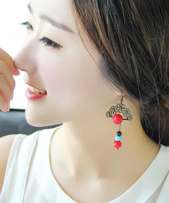 Red Sterling Silver Turquoise Gem Stone Agate Drop Earrings