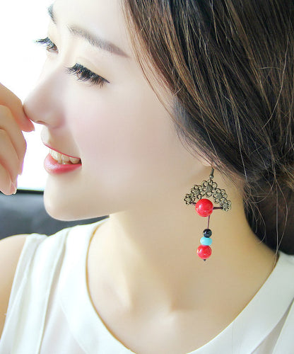Red Sterling Silver Turquoise Gem Stone Agate Drop Earrings