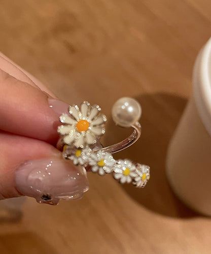 Original White Copper Glaze Pearl Open Rings Two Piece Set