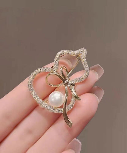 Gold Alloy Zircon Pearl Gourd Brooches