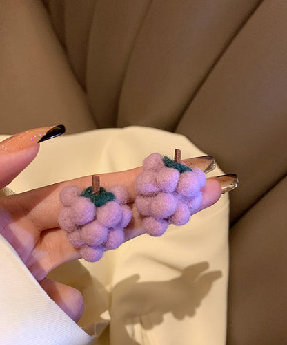 Purple Sterling Silver Fluffy Grape Drop Earrings