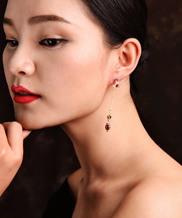 Stylish Purple Crystal Shell Tassel Drop Earrings