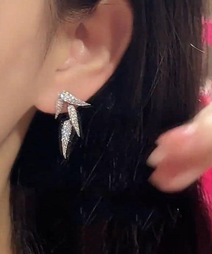 Silk Sterling Silver Bamboo Leaves Stud Earrings