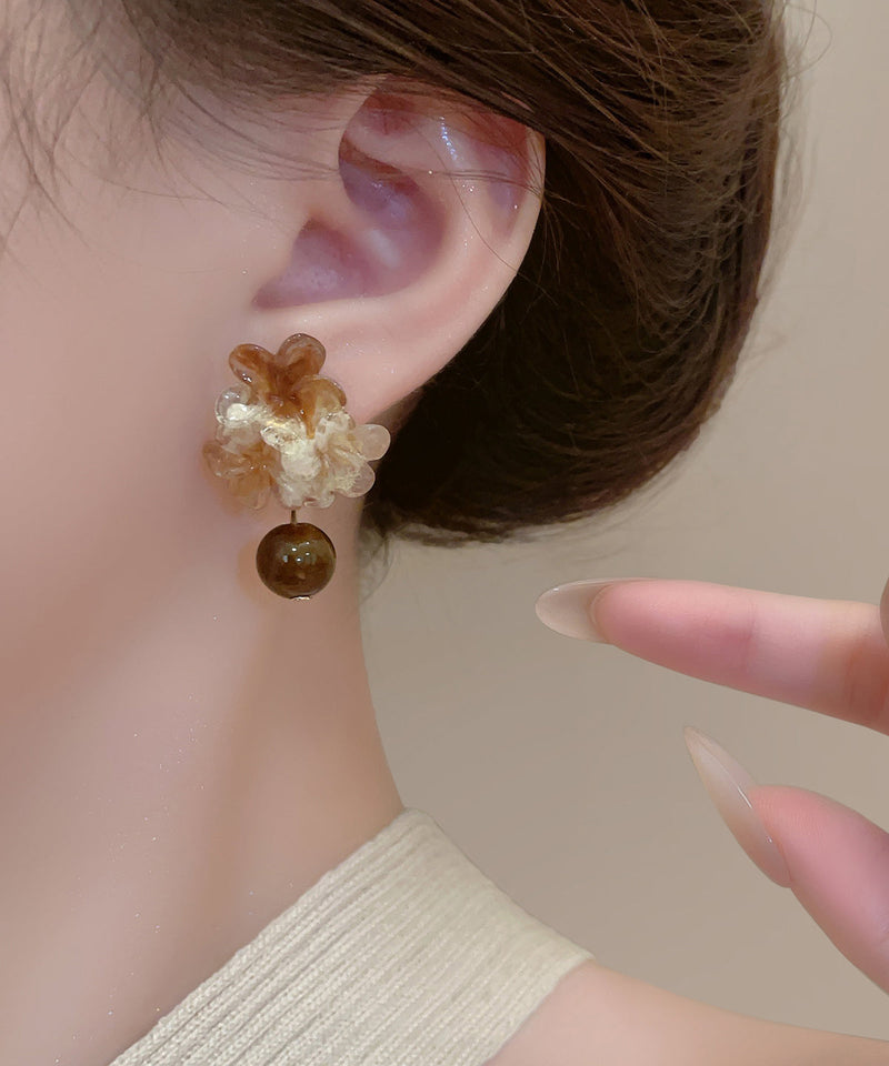 Brown Acrylic Tie Dye Drop Earrings