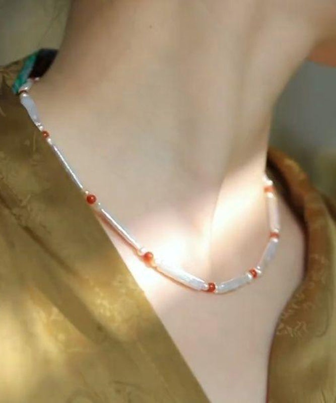 Diy Red Pearl Agate Beading Gratuated Bead Necklace