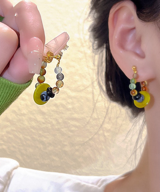 Rainbow Sterling Silver Alloy Beading Hoop Earrings