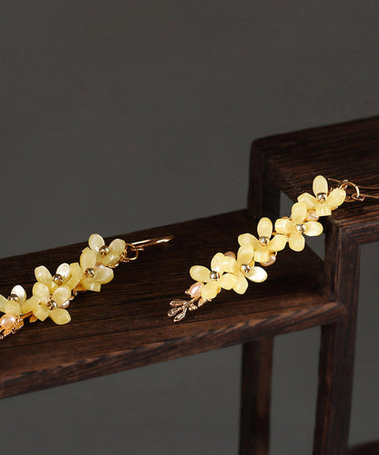 Stylish Yellow Sterling Silver Pearl Drop Earrings