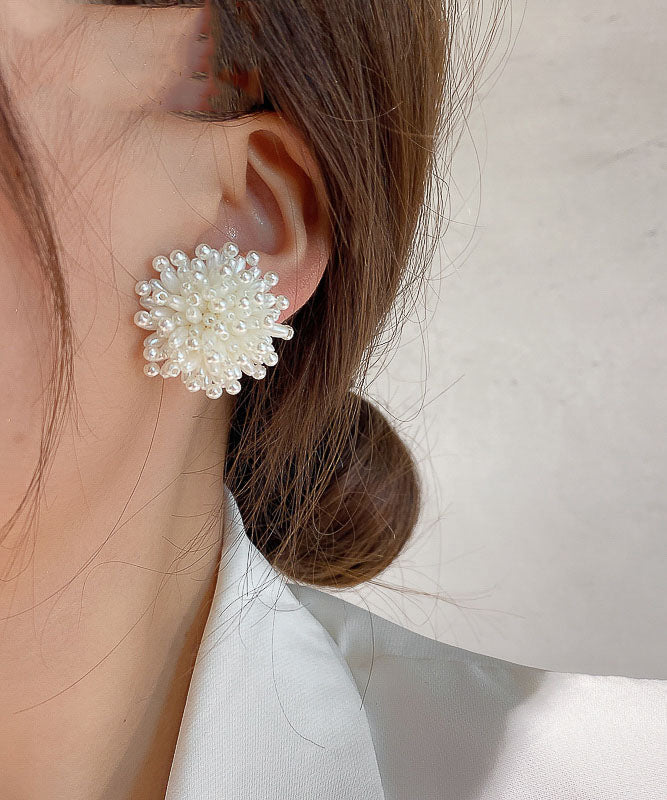 Diy White Alloy Pearl Fireworks Stud Earrings