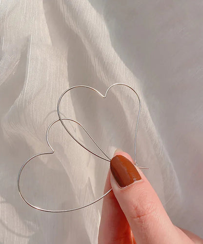Silk Sterling Silver Hollowed Out Love Hoop Earrings
