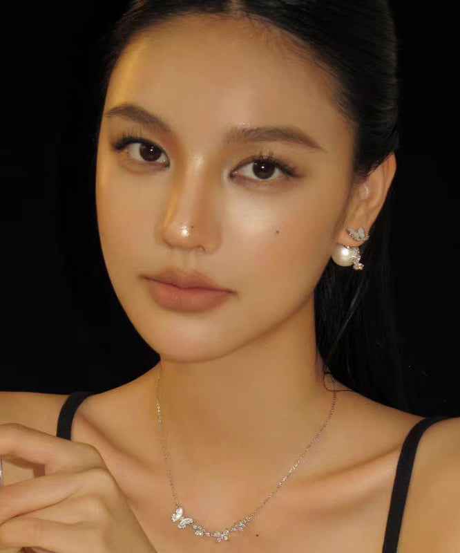 Vogue White Copper Butterfly Zircon Tassel Stud Earrings