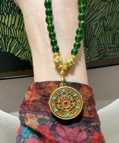 Simple Green Ancient Gold Beading Gem Stone Gratuated Bead Necklace