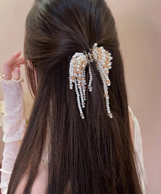 Colorblock Metal Pearl Beading Tassel Hairpin