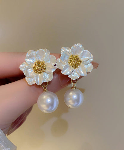 White Copper Overgild Pearl Drop Earrings