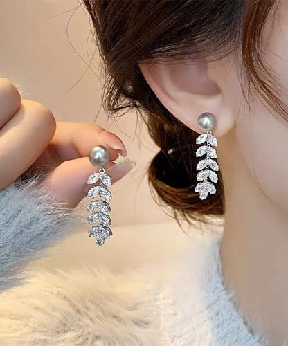 Original Design Silk Alloy Zircon Pearl Ear of Wheat Tassel Drop Earrings