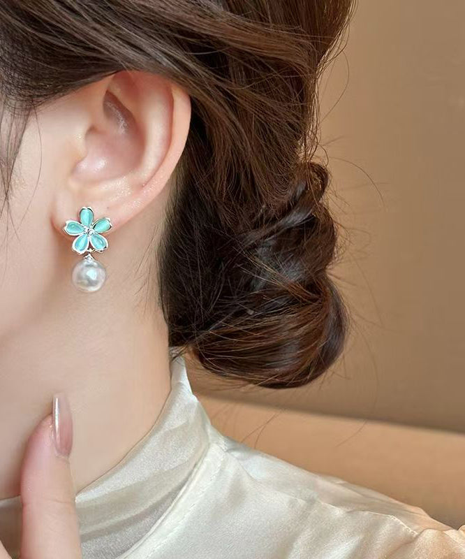 Stylish Colorblock Copper Overgild Pearl Drop Earrings
