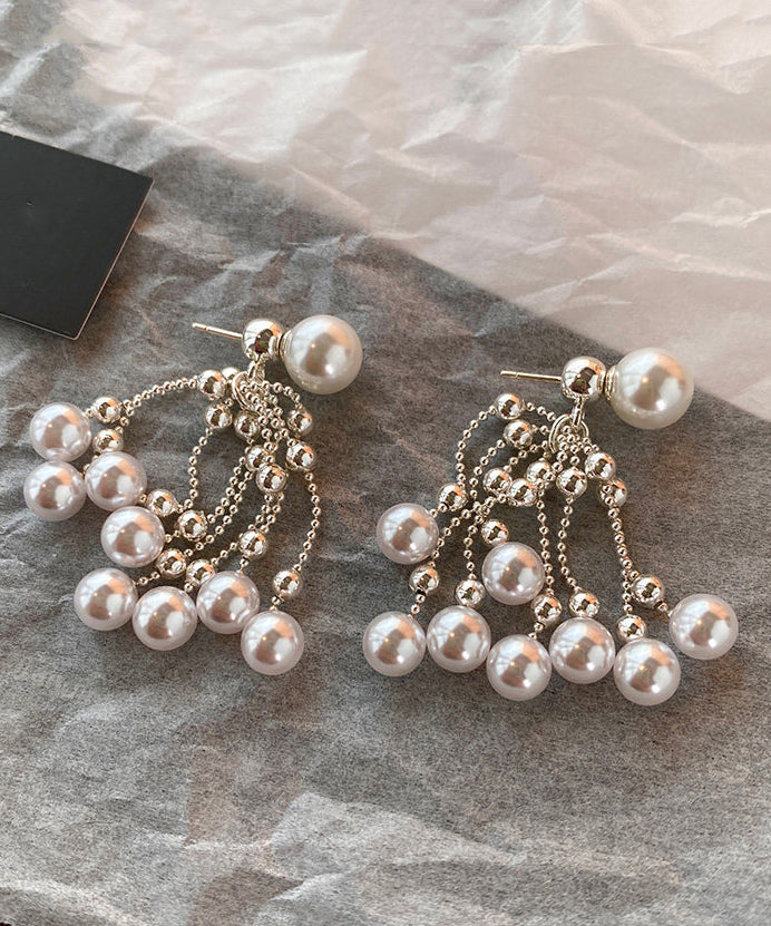 Stylish White Fireworks Pearl Alloy Drop Earrings