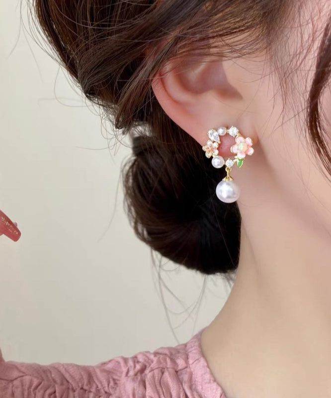 White Copper Alloy Pearl Drop Earrings