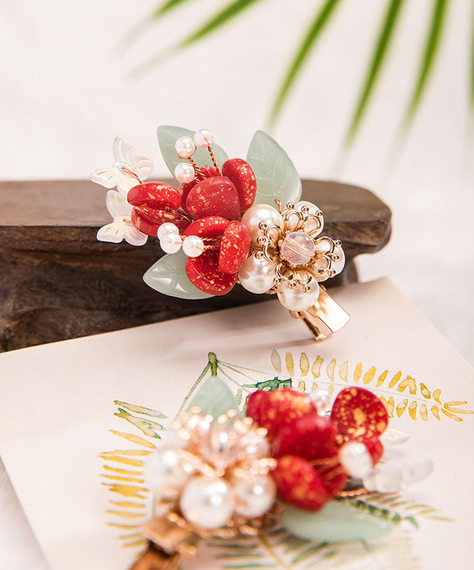 Multicolor Alloy Pearl Colored Glaze Leaf a Pair Hairpin