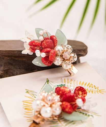Multicolor Alloy Pearl Colored Glaze Leaf a Pair Hairpin