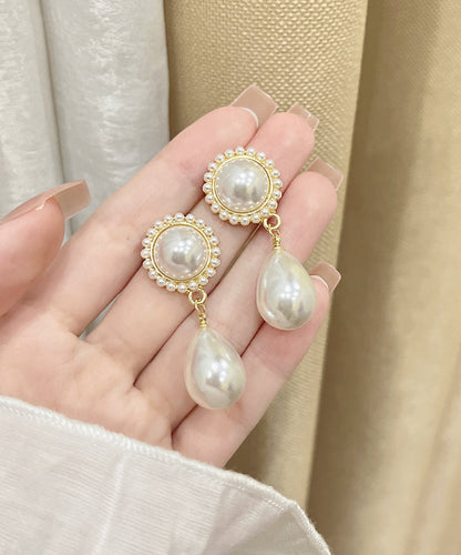 White Alloy Pearl Water Drop Drop Earrings