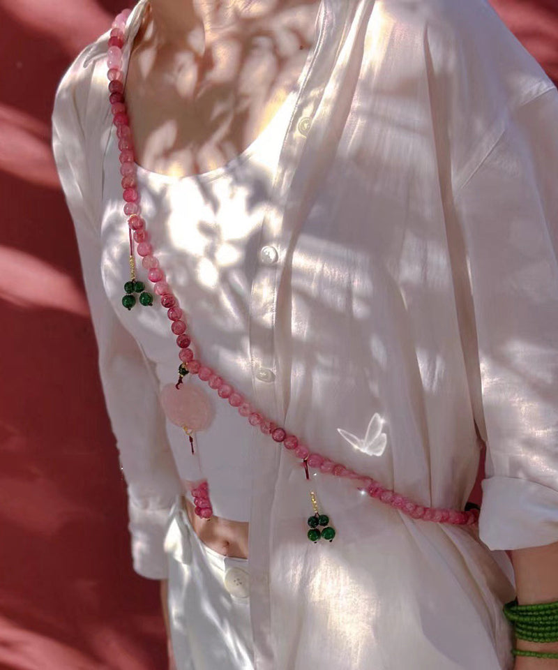 Classy Red Ancient Gold Peony Beading Tassel Pendant Necklace