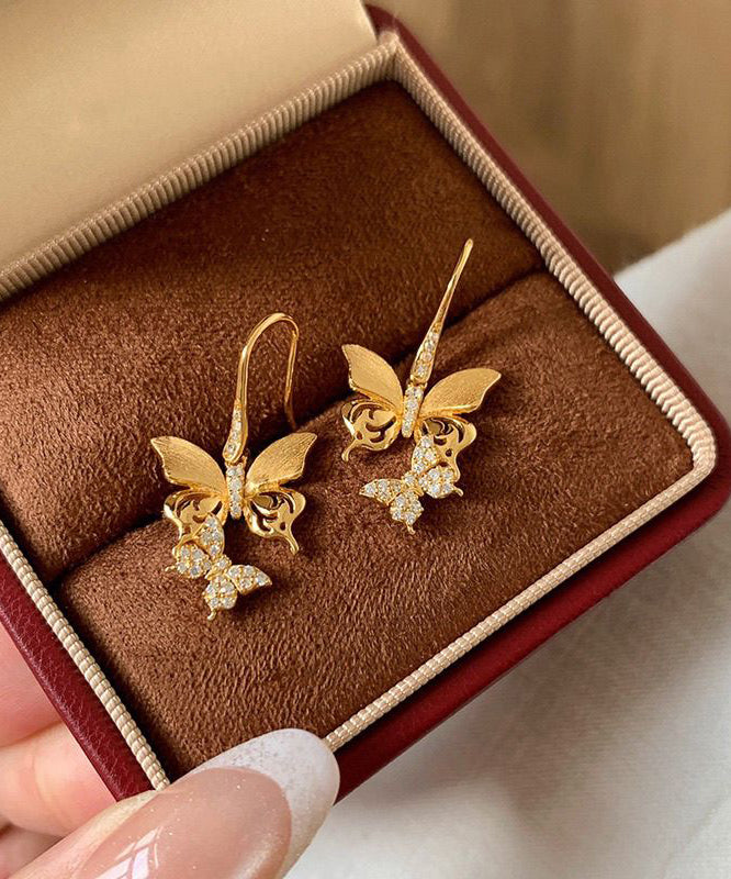 Fine Gold Copper Overgild Zircon Butterfly Hoop Earrings