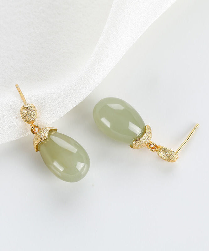 Diy Cyan Sterling Silver Overgild Jade Drop Earrings