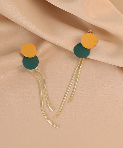 Colorblock Alloy Baking Paint Circular Tassel Drop Earrings