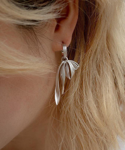 Silk Sterling Silver Bow Ribbon Drop Earrings