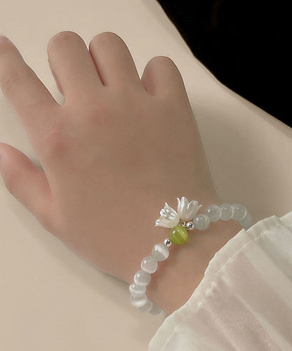 Diy White Cat's Eye Stone Lily of the Valley Beading Charm Bracelet