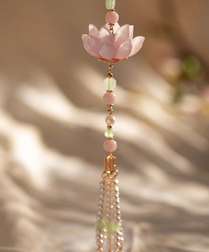 Pink Alloy Pearl Pearl Lotus Tassel Brooches