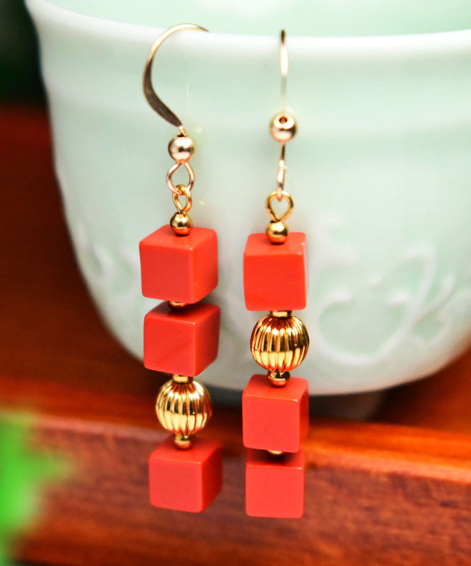 Red 14k Gold Cinnabar Candy Drop Earrings