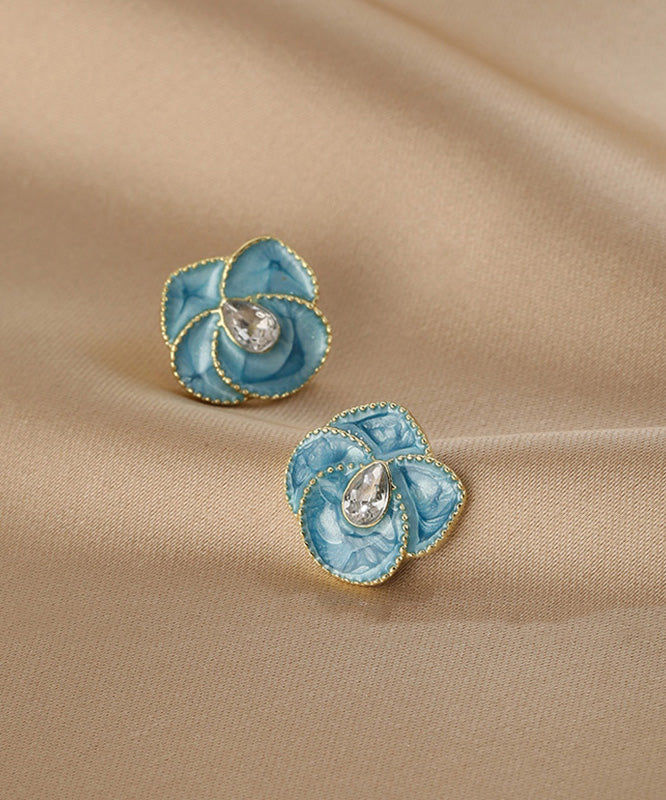 Unique Blue Copper Alloy Drip Glaze Stud Earrings