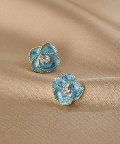 Unique Blue Copper Alloy Drip Glaze Stud Earrings