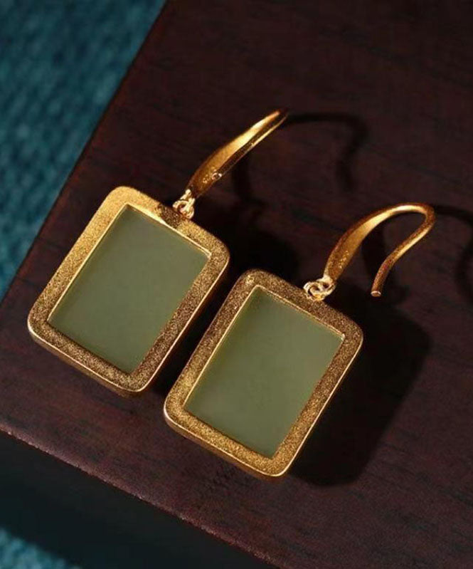 Green Ancient Gold Jade Drop Earrings