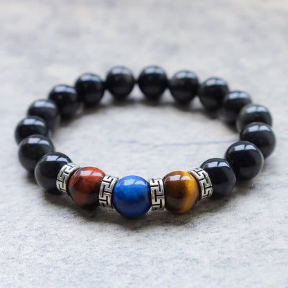 8mm Black Obsidian Tricolor Tiger Eye Strength Bracelet