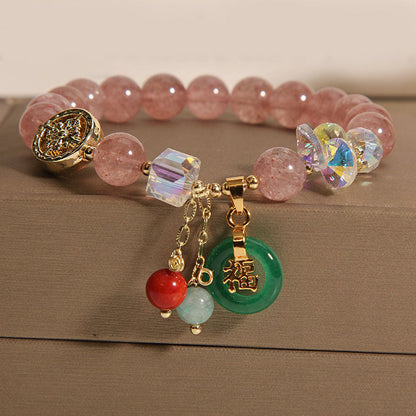8mm Strawberry Quartz Jade Fu Character Healing Bracelet
