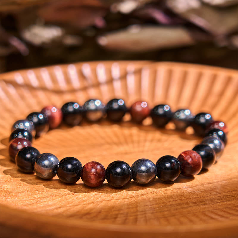 8mm Yellow Tiger Eye Obsidian Hematite Bracelet for