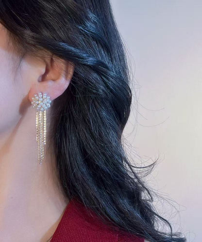 Stylish Gold Silver Silver Overgild Pearl Tassel Drop Earrings